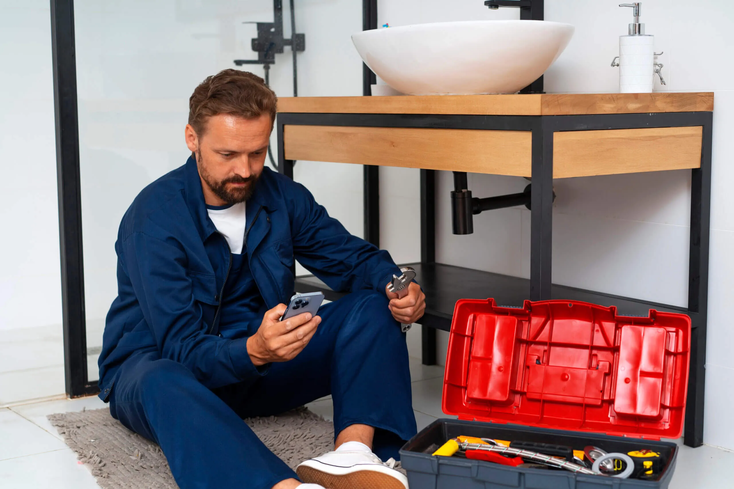 plumber conducting business on mobile